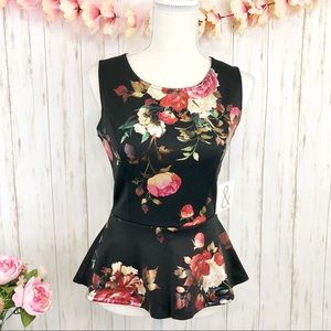 ‼️SALE‼️ NWT  Super Chic Black Floral Peplum Tank